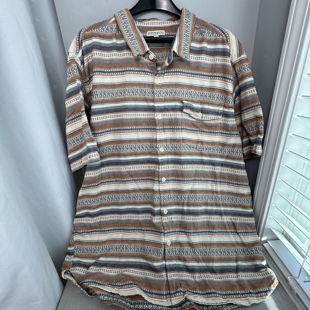 Men’s Frye & Co Aztec Western Shirt 2XLT Brown Striped Cotton Cowboy